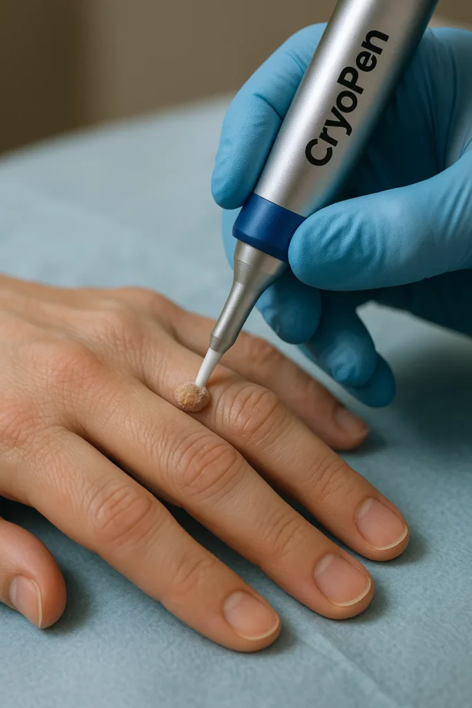 example of cryopen wart removal Southampton treatment on a persons finger