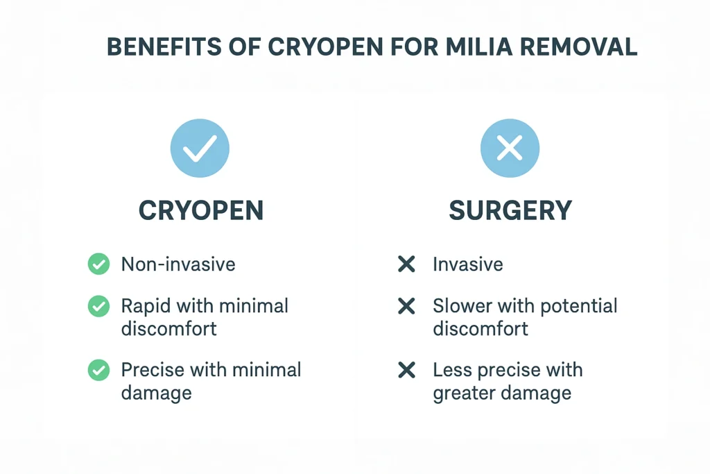 Benefits of cryopen for milia removal Southampton compared to surgical treatments.
