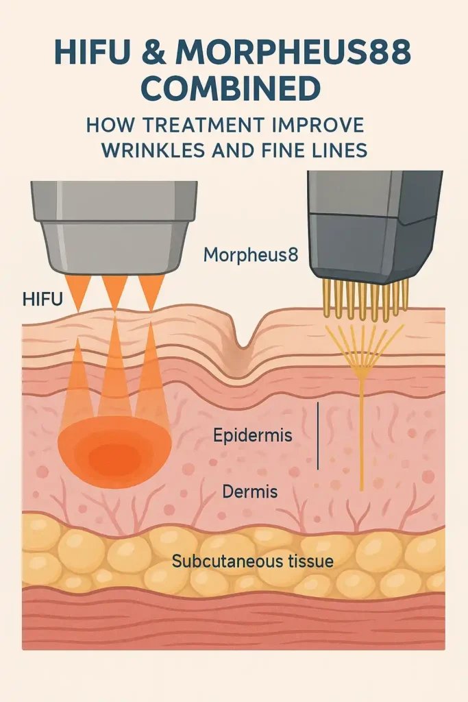 Diagram showing HIFU & Morpeus8 Southampton and the benefits for reduction in wrinkles and fine lines