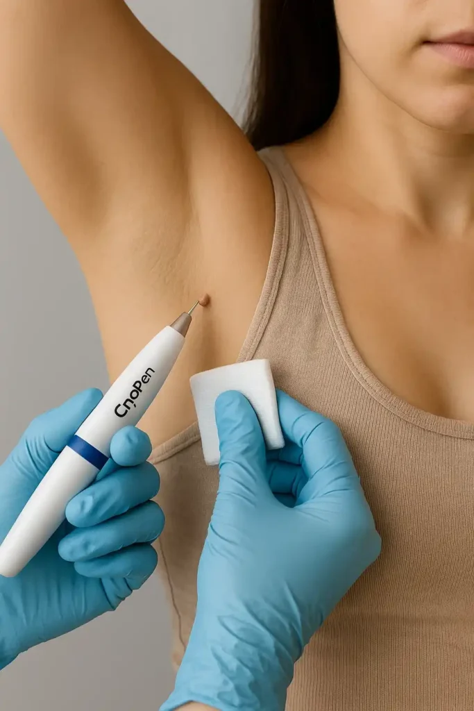 woman having cryopen to remove underarm skin tags Southampton