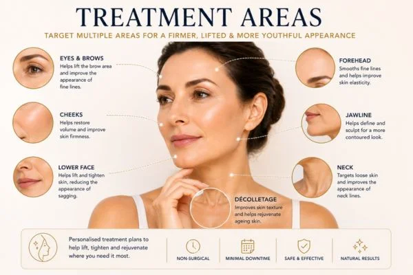 Areas of treatment for the ultimate lift tighten treatment Southampton